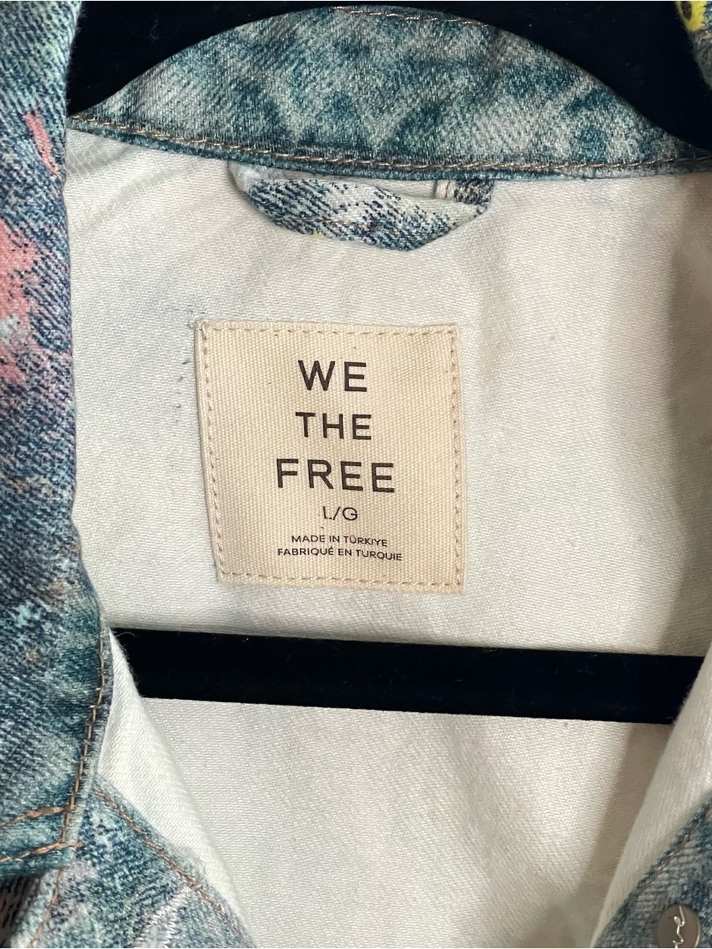 Free People Painted Denim Jacket in Teal & Pastel Floral - Picture 3 of 4